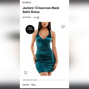 B darlin size 3/4 teal satin dress